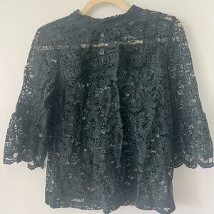 LOFT Black Lace Bell Sleeve Blouse